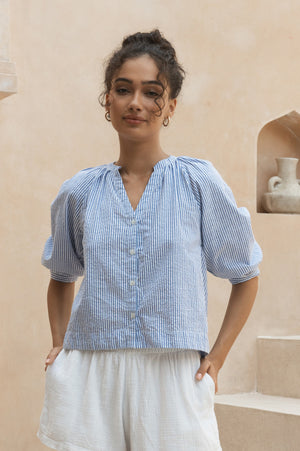Juliette Blouse - Blue Dark Stripe