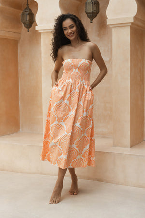 Lennox Midi Dress - Orange Bloom