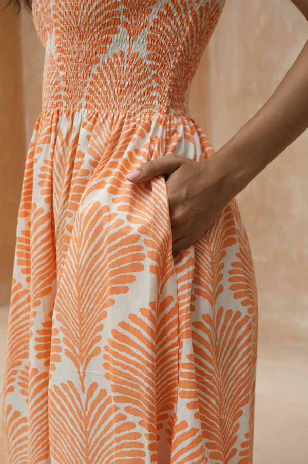 Lennox Midi Dress - Orange Bloom
