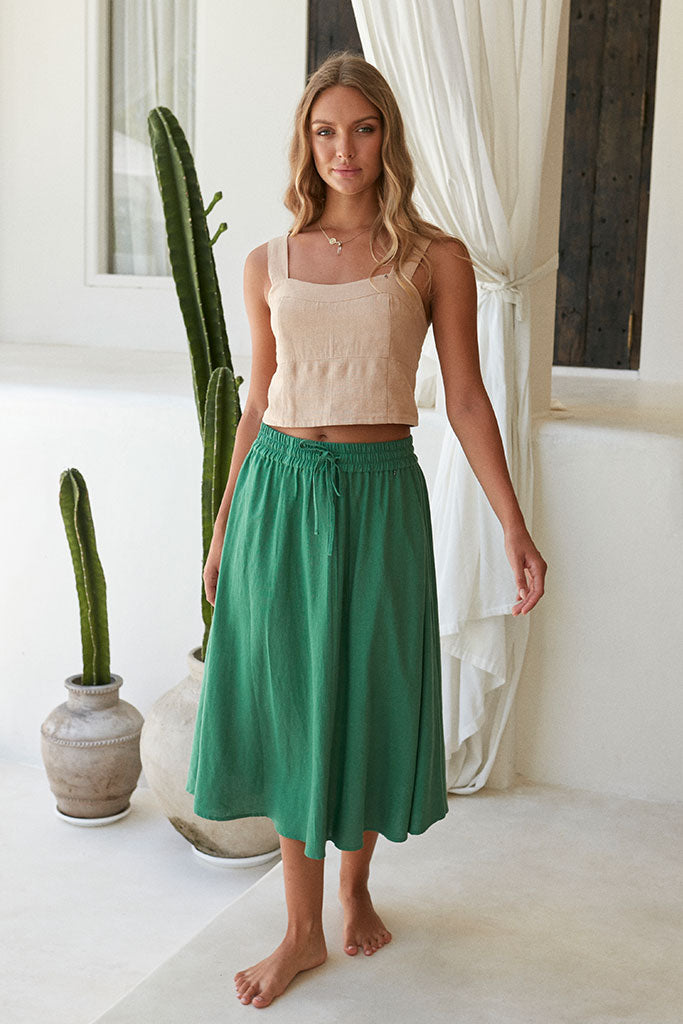 Green midi 2024 skirt linen